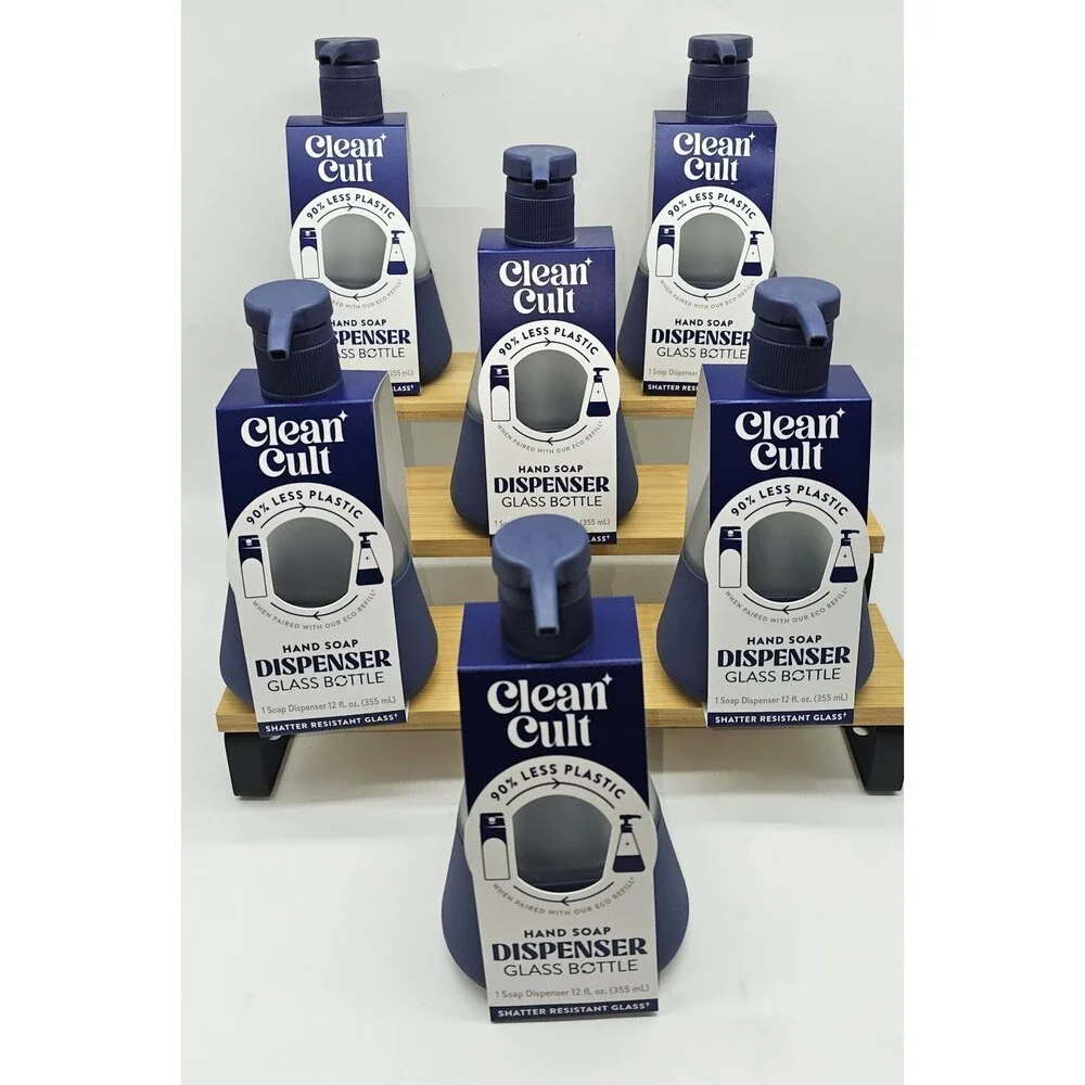 6x Clean Cult Hand Soap Dispenser Glass Bottle 12oz Refillable Midnight Blue NEW